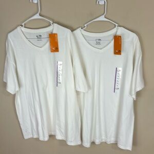 Lot of 2  White Champion Active Performance V Neck Tees T-Shirts Size XL